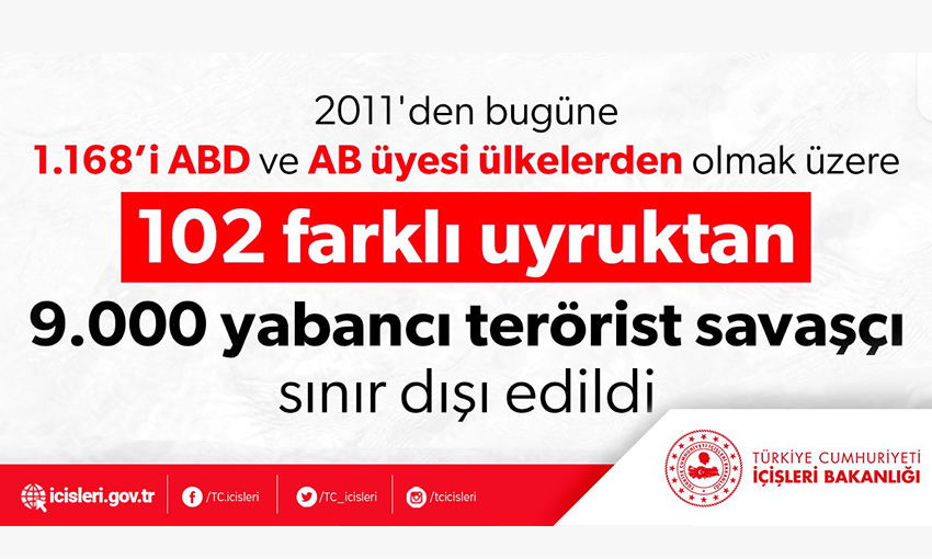 2011 Yılından Günümüze, 102 Farklı Uyruktan 9 Bin Yabancı Terörist Savaşçı Sınır Dışı