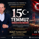 15 TEMMUZ DEMOKRASİ VE MİLLÎ BİRLİK GÜNÜ MESAJI